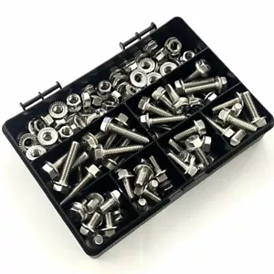 140 ASSORTED M8 A2 STAINLESS STEEL HEXAGON FLANGE BOLTS & SERRATED NUTS KIT - Picture 1 of 1