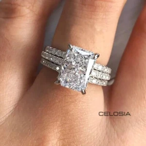 3 CT Moissanite Trio Set Hidden Halo Engagement Ring 10K White Gold Wedding Gift - Picture 1 of 9