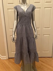 Felicite Womens V-Neck Sleeveless Smocked Maxi Dress Striped Cotton Dress Size 2 - Picture 1 of 7