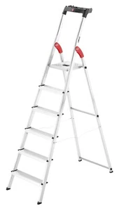 Scala Alluminio 6 Gradini Antiscivolo Sistema Arco Anticaduta Portaoggetti HAILO - Foto 1 di 1