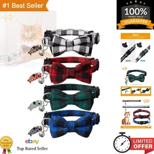 Collar de gato a cuadros ajustable con pajarita, campana y seguridad - Paquete de 4 - Imagen 1 de 10