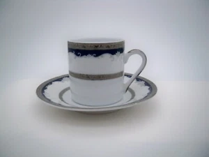 Tirschenreuth Bavaria Demitasse Espresso CUP & SAUCER WHITE SILVER BLUE 2 1/8" - Picture 1 of 3