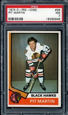 1974-75 OPC O PEE CHEE HOCKEY #58 Pit Martin PSA 7 NM Chicago Black Hawks card - Image 1 of 2