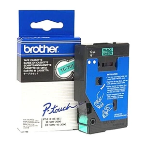 1x Genuine Brother TC-701 TC701 12mm Black Text on Green Tape P-Touch Tape - Picture 1 of 2