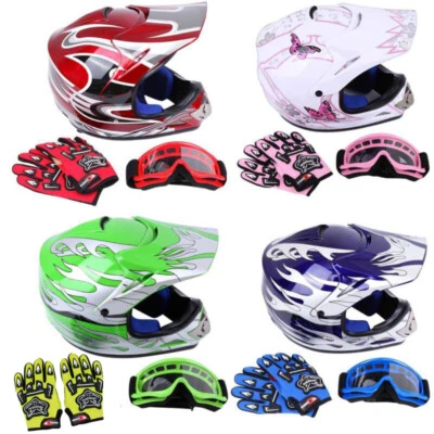 SAMGER Kinder Moto cross Helm Motorradhelm Brille Handschuhe S-L