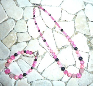★ kurze Kette ★ Collier ★ Armband ★ rosa & anthrazit ★ - Imagen 1 de 1