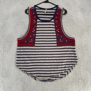 Free People Tank Womens Large Boxy Boho Western Embroidered Wear Your Sparkle - Picture 1 of 11