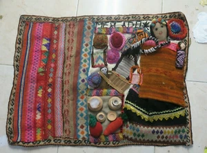 Folk Art Tapestry 20" x 24" handmade Arpilleras Peru Quilted Applique Figures - Picture 1 of 7
