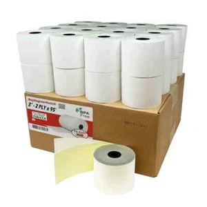 28 Rolls 2 Ply Carbonless Rolls 3" X 95 Feet White/Yellow Receipt Paper POS C... - Picture 1 of 3