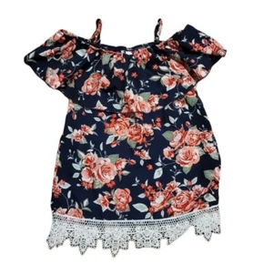 No Boundaries Girls Blouse Flower Pattern Blue Floral Youth XS 1 Cold Shoulder - Picture 1 of 8