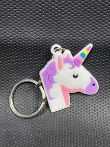 Cute Rainbow Unicorn Head Animal Keychain Pendant Soft Rubber Key Tag Ring - Picture 1 of 2