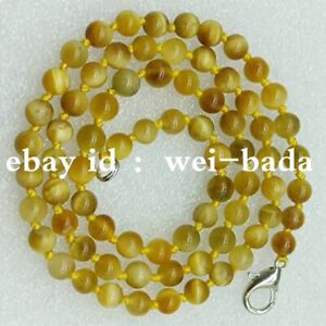 Natural 6mm Gold Tiger's Eye Round Gemstone Beads Necklace 18/20"