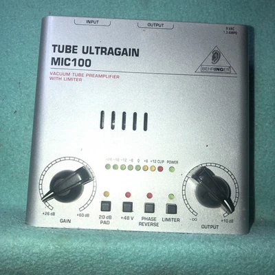 Preamplificador de tubo de vacío Behringer Tube Ultra ganancia Mic100 con limitador no probado Foto 1 de 4