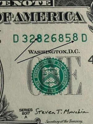 2017 A Unc. Cleveland $1 Bill Mis-stamped 8 Green Ink Error & Gas Pump Error - Image 1 of 3