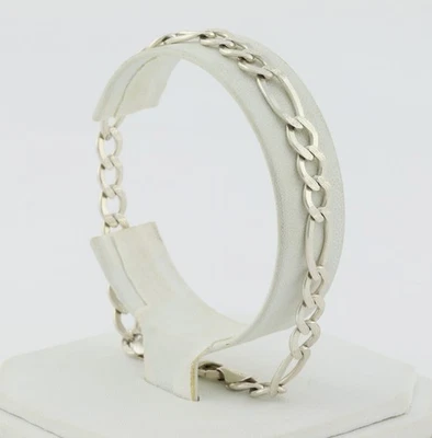 Sterling Silver Figaro Bracelet with textured links 8" inch - Image 1 of 4