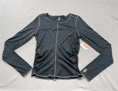 New Free People FP Movement Right On Run Long Sleeve Black Gray Sz Medium - Image 1 of 4