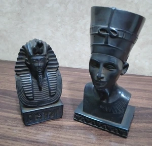 2er Set ÄGYPTISCHE Kopf Statue König Tutanchamun & Königin Nofretete -... - Bild 1 von 17