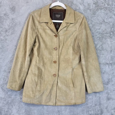 Coach Jacket Womens Medium Beige Suede Leather Button Front Lined Coat Pockets - Image 1 of 4