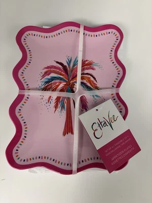 Juego de 4 platos de aperitivo de melamina floral rosa Etta Vee 9x6 festoneados NUEVO Foto 1 de 2