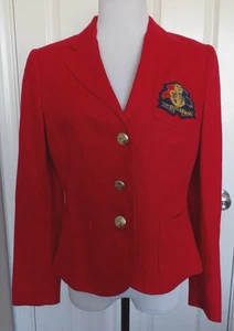 Blazer para mujer nuevo sin etiquetas auténtico LAUREN RALPH LAUREN rojo lino parche con logotipo talla 10 - Imagen 1 de 18