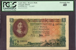 South Africa 5 Pounds 7/3/1957 Pick-97c Extremely Fine PCGS 40 - Picture 1 of 2