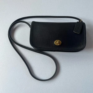Bolso Bandolera Pequeño Coach Dinky De Colección Hecho en EE. UU. Cuero Negro Años 90 - Imagen 1 de 11