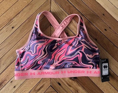 Sujetador deportivo Under Armour NUEVO CON ETIQUETAS NUEVO para mujer talla 1X rosa púrpura espalda cruzada estampado medio Foto 1 de 4
