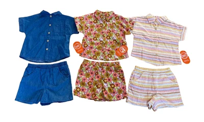 NUEVO Niña 4T CONJUNTOS CORTOS ELEVADOS verano trajes ropa floral/rayas/sólido  Foto 1 de 4