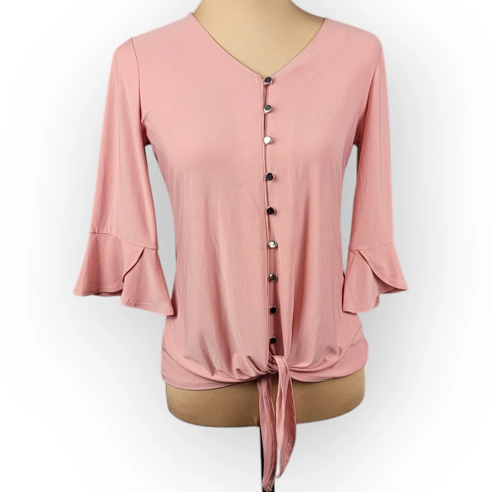 NY Collection Button Up Flare Sleeve XSP Balletcore Feminine Valentines Romantic - Image 1 of 4