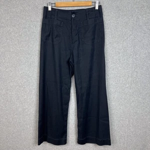 Anthropologie Maeve Navy Blue The Colette Linen Blend Crop Wide Leg Pant Size 27 - Picture 1 of 9