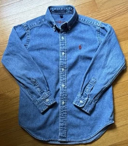 Boys Size 7 Denim Polo Ralph Lauren Long Sleeve Button Down Shirt EUC - Picture 1 of 4