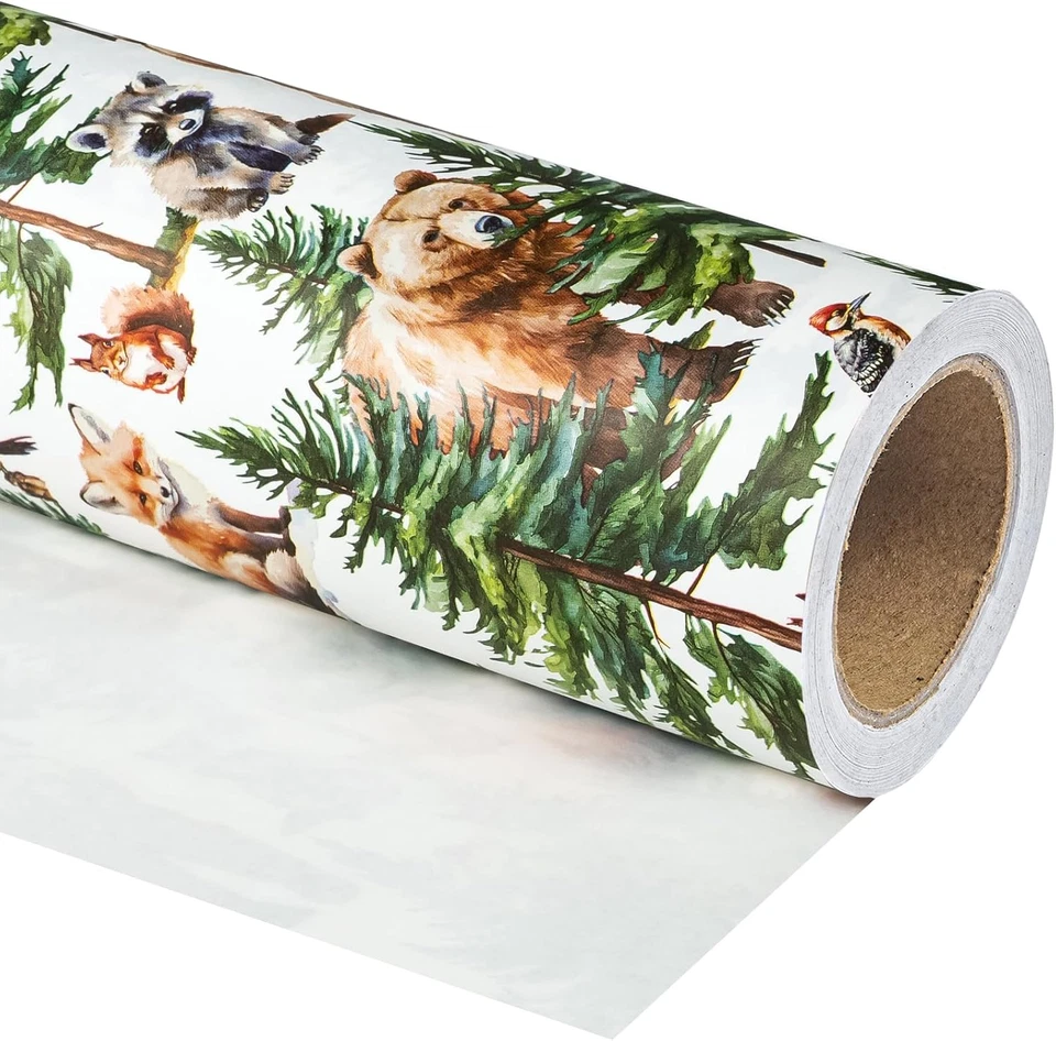 30-дюймовая рождественская оберточная бумага Kraft — 30 x 33 фута — Wild Animal Winterf - Изображение 1 из 4
