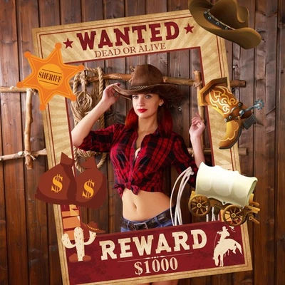 SKIRUP Wild West Western Photo Booth Props Cowboy Decorazioni per feste...  - Immagine 1 di 4