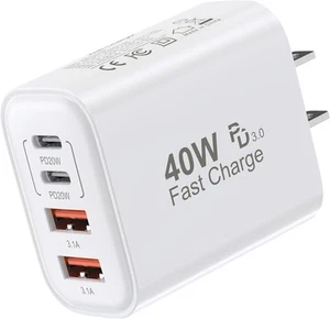 USB C Block 40W, 4 Ports Wall Plug Fast Charging Block, PD+QC White 1Pack - Picture 1 of 7