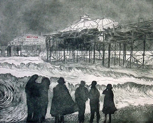 RARE ORIGINAL MIRANDA HALSBY R.B.A ETCHING "Decline of The West, Brighton Pier" - Picture 1 of 1