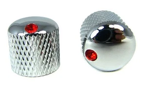 2pc. Chrome Dome Knobs with Ruby Indicators for Guitars & More! - Picture 1 of 2