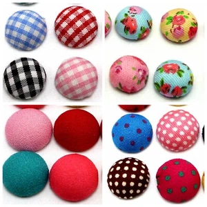 50 pcs Mixed Color Fabric Covered Round Flatback Half Ball Cabachons 11mm 15mm - Picture 1 of 12