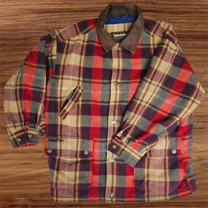VTG Timberland Wool Jacket Large USA Made 90s Plaid Check Overshirt L - Picture 1 of 8