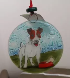 Jack Russell Terrier Dog Fused Art Glass Ornament Ecuador WFTO Fair Trade - Picture 1 of 2