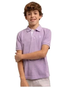 US Polo Assn Boys Striped Jersey Polo Size Med. (8) Short Sleeve Lilac Heather.  - Picture 1 of 5