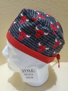 Chicago Bulls (words) NBA Men's Skull/Chemo Surgical Scrub Hat/Cap Handmade - Picture 1 of 6