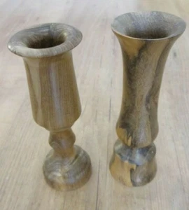 Two Lovely Little Hand Turned Candlesticks - about 14 cm tall- TREEN - Picture 1 of 5