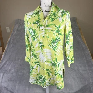 Anne Klein Linen Shirt Womens X-Small Green Tunic Palm 3/4 Sleeve Button New $89 - Picture 1 of 17