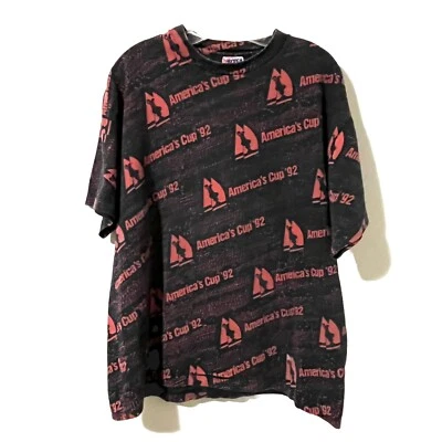 vintage 90s AMERICAS CUP SAILING YACHTING ALL OVER PRINT FADED 1992 t-shirt XL - Image 1 of 4