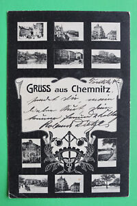 Sachsen AK Gruss aus Chemnitz 1909 Ortsansichten Straßen Gebäude Häuser +++ S2