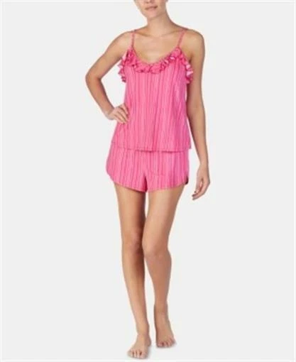Betsey Johnson Ruffle Trim Printed Knit Camisole Top Striped Pink Sleep Shirt XS - Image 1 of 1