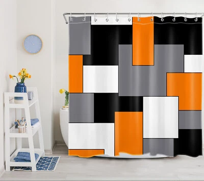 Orange Grey Classic Geometric Pattern Shower Curtain Bathroom Accessories Set - Image 1 of 4