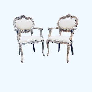 French-Style Arm Chair Farmhouse Handcarved Solid Wood - Picture 1 of 9