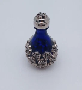 Silver & Blue Victorian Glass Keepsake Cremation Urn/Tear Bottle 2” - Picture 1 of 7