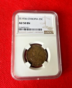 EE 1936 ETHIOPIA 25 CENTS NGC AU 50 BN - Picture 1 of 2